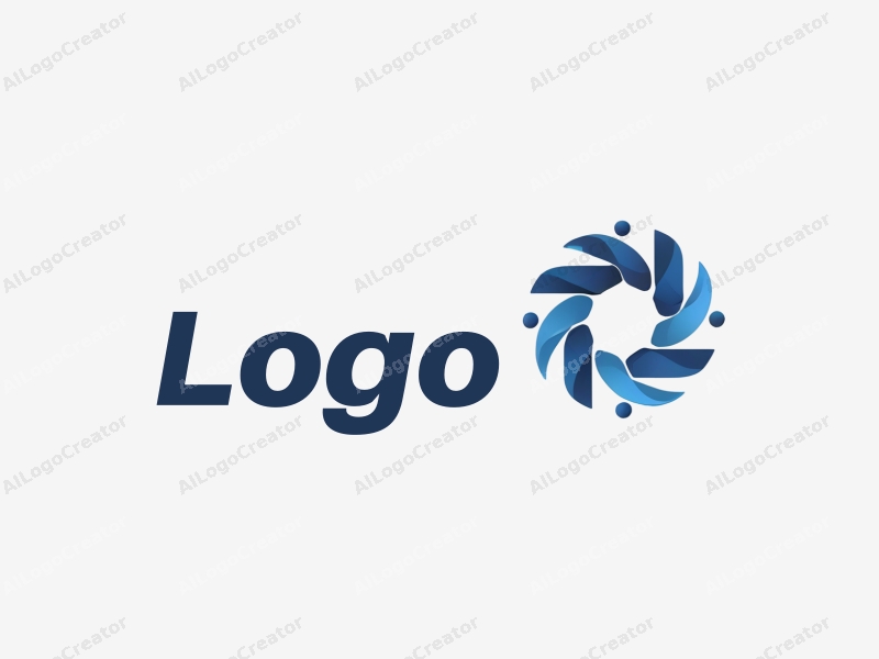 modern design features abstract shapes and symbols representing branding and advertising, combined with a clean background in blue and black colors.