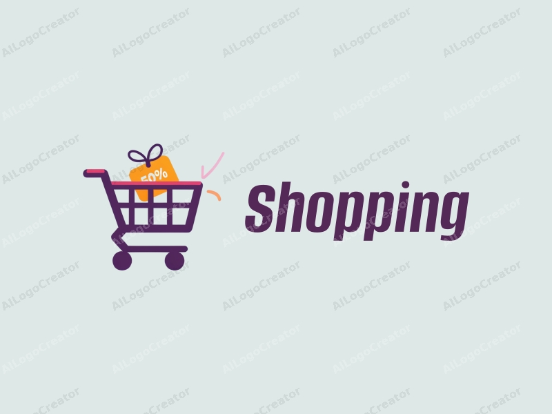 minimalist design features a stylized shopping cart and discount tag, combined with a vibrant color palette and a clean background representing a retail environment.