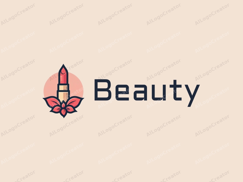 a modern design featuring elements of beauty and makeup, including a stylized lipstick and flower petals, combined with a clean background.