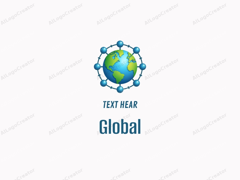 a modern design featuring a stylized Earth surrounded by network connections, utilizing a clean and simple composition with blue and green tones.