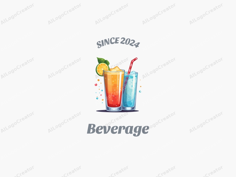 a modern design featuring vibrant juice and sparkling water elements, incorporating a playful and colorful approach combined with a clean background.