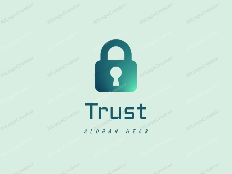 a modern minimalist design featuring a stylized key and lock, symbolizing trust and safety, combined with a clean background in blue and green tones.