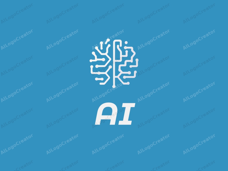 a modern design featuring elements of intelligence and algorithms, incorporating a mind map and circuit patterns, combined with a clean blue background.