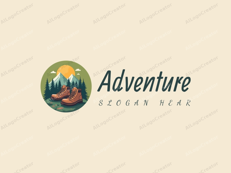 playful design features a stylized compass and hiking boots, combined with adventure elements, set against a clean green background.