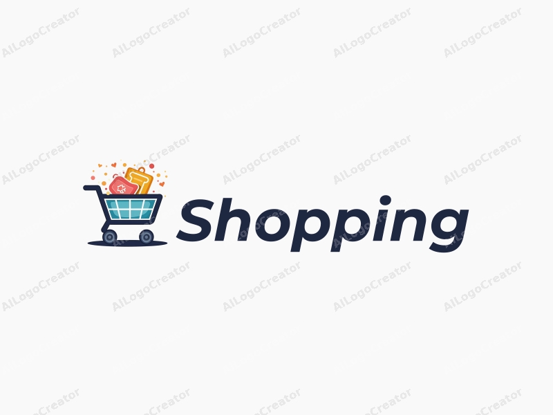 a modern design featuring a colorful shopping cart and a QR code integrated into a shopping mall scene, utilizing a clean and harmonious composition.