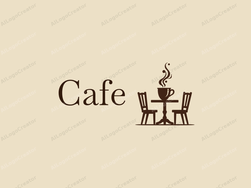 vintage design features a stylized coffee cup, retro table, and chairs, combined with a clean background.