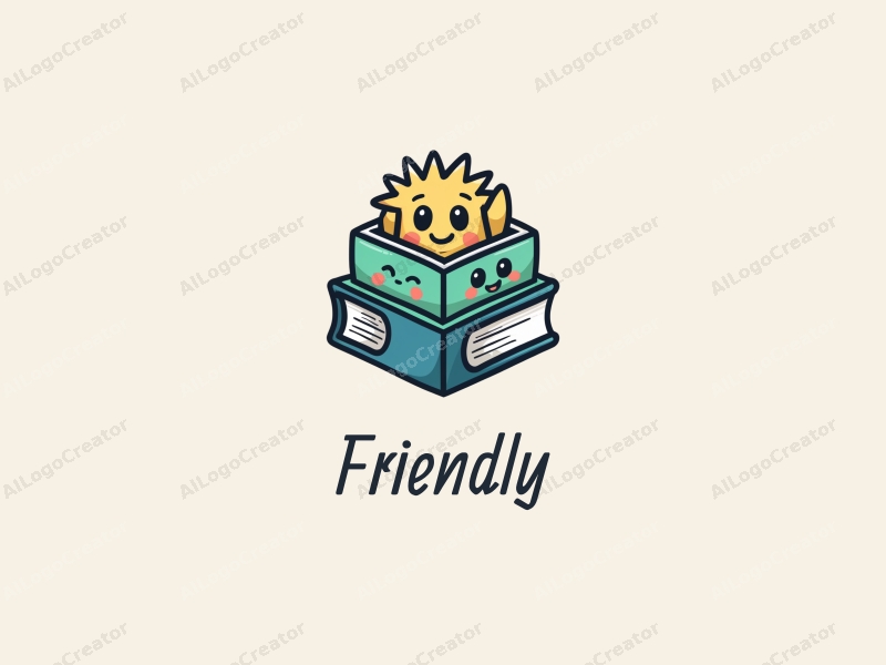 playful design features friendly books with smiling faces, combined with a vibrant blue and green color palette, set against a clean background.