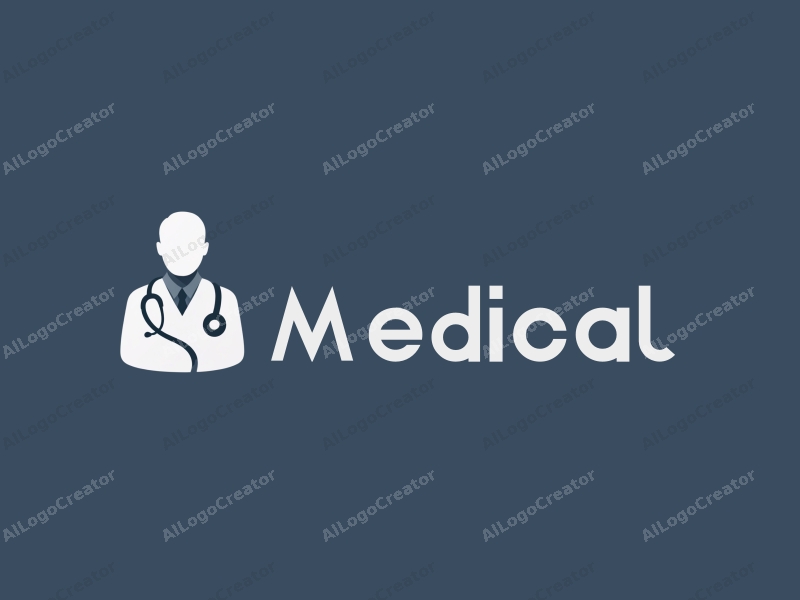 modern design features a stylized hospital silhouette, a doctor figure, a stethoscope intertwined with a heart, combined with a clean background.