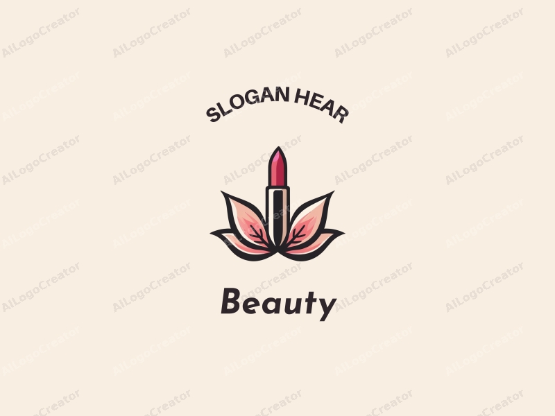 a modern design featuring elegant petals and a stylized lipstick, combined with a clean background and a focus on beauty and makeup elements.