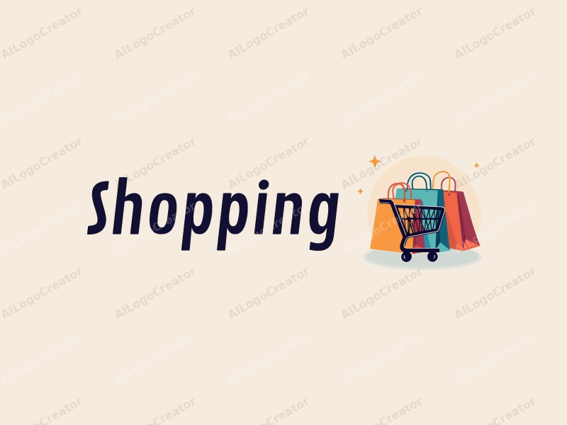 a modern design featuring colorful shopping bags and a shopping cart, set in a vibrant mall environment, with a clean and harmonious composition.