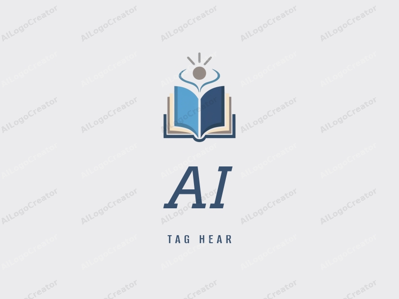 a modern minimalist design featuring a stylized book with a halo, representing intelligence and algorithms, combined with a clean background in blue and gray tones.