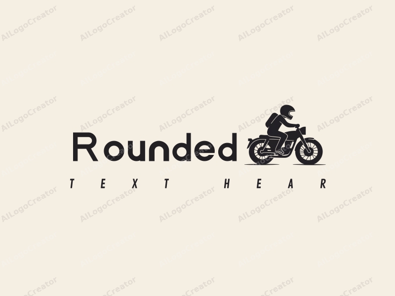 geometric design features circular shapes and curves, a stylized motorcycle and helmet, combined with a clean background.