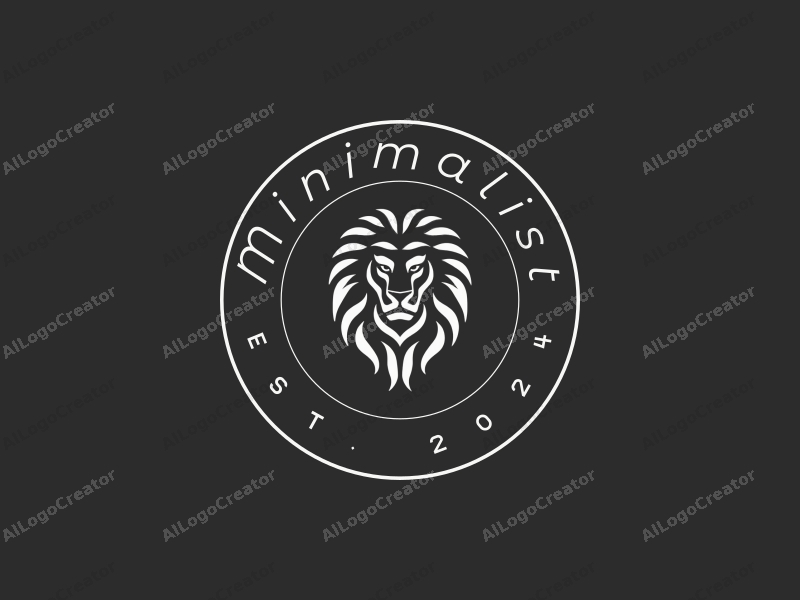 minimalist design features a stylized lion intertwined with a belt, using clean lines and a black and white color scheme, creating a harmonious and simple composition.