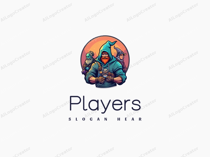 playful design features a vibrant and colorful representation of a player and game characters, including a stylized warrior and wizard, combined with a clean and engaging background.