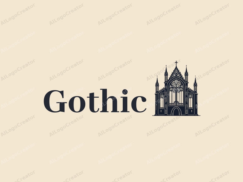 Gothic design features intricate lace patterns, pointed arches, and a stylized silhouette of Gothic architecture combined with a clean background.