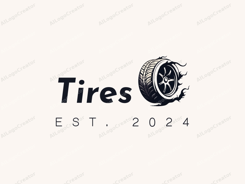 modern design features a stylized tire and car tire silhouette, with dynamic outlines and tracks, combined with a clean background.