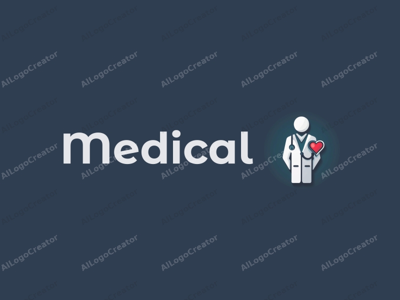 modern design features a stylized hospital silhouette, a doctor figure, a stethoscope intertwined with a heart, combined with a clean background.