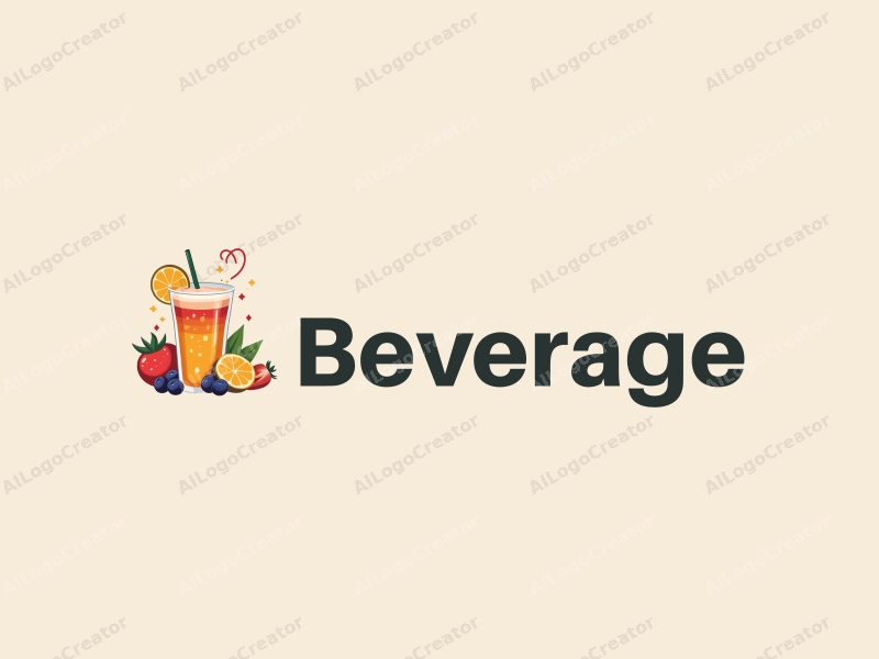 a modern design featuring a colorful cup filled with a refreshing beverage, surrounded by vibrant fruits, using a clean and simple composition with harmonious elements.