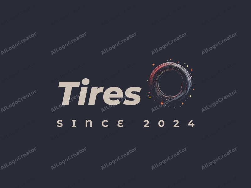 a modern design featuring a stylized tire and car tire intertwined with stars and magical elements, combined with a clean background.