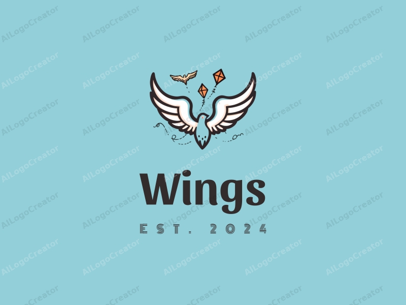 playful design features stylized wings, flying birds, and kites combined with a clean blue background.