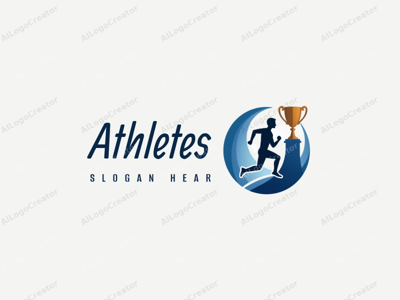 modern design features a stylized runner in motion, a trophy symbolizing victory, and a clean background with blue accents.