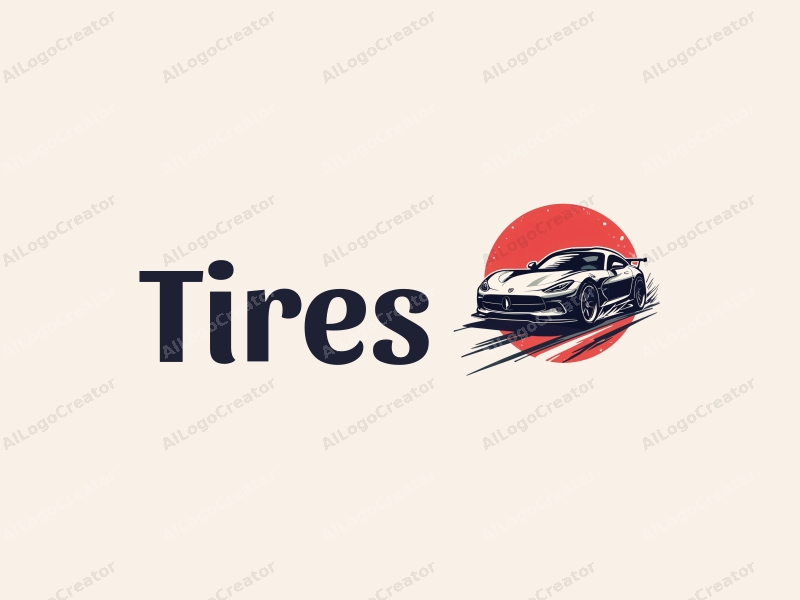 a modern design featuring a stylized tire and car silhouette, emphasizing speed with dynamic lines and a clean background.