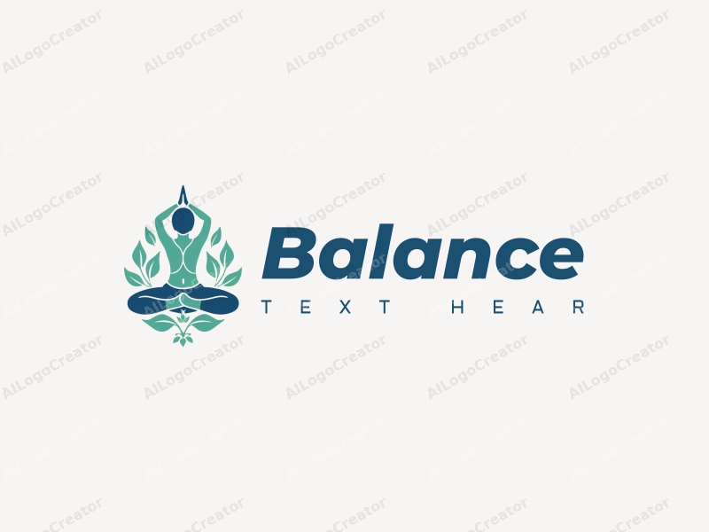 a modern design featuring elements of balance and harmony, incorporating yoga and aerobics motifs, with a clean background in blue and green colors.