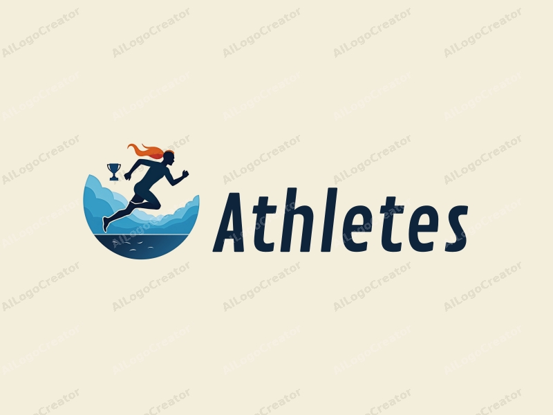 modern design features a stylized runner in motion, a trophy symbolizing victory, and a clean background with blue accents.