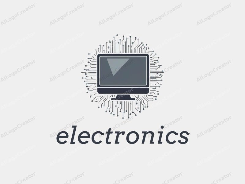 modern design features sleek electronic devices, a stylized computer silhouette, and intricate circuit patterns combined with a clean silver background.