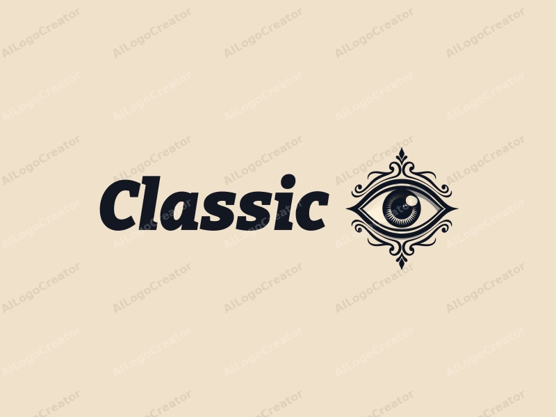 vintage design features a stylized eye and mirror composition, incorporating classic and traditional elements with a harmonious and clean background.