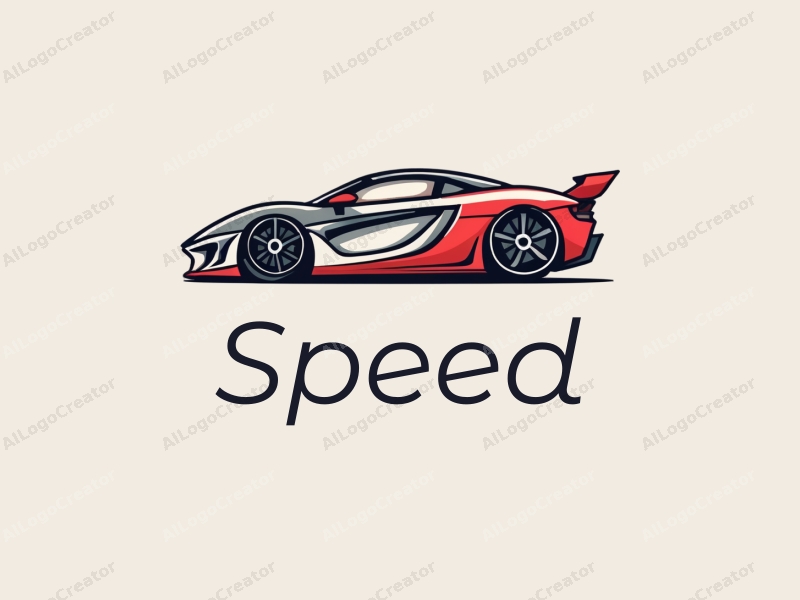 a modern design featuring dynamic lines representing speed, a stylized racing car silhouette, and an abstract engine shape, combined with a clean background.