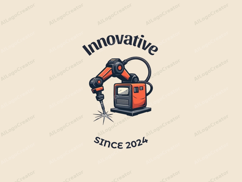 a modern design featuring a stylized robotic arm and welding equipment, incorporating innovative and futuristic elements with a clean background.