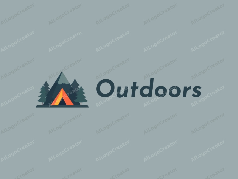 modern design features a stylized camping tent and mountain peak, combined with a clean background and a harmonious composition.