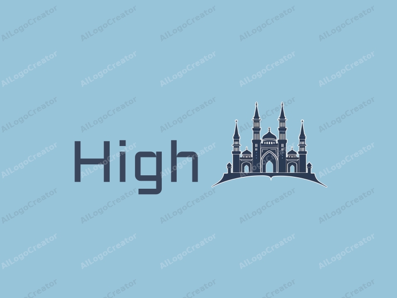 modern design features tall and majestic towers and arches, combined with a clean blue background.