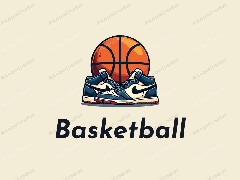 dynamic design features a stylized basketball and a pair of sneakers, combined with a sporty aesthetic and a clean background.