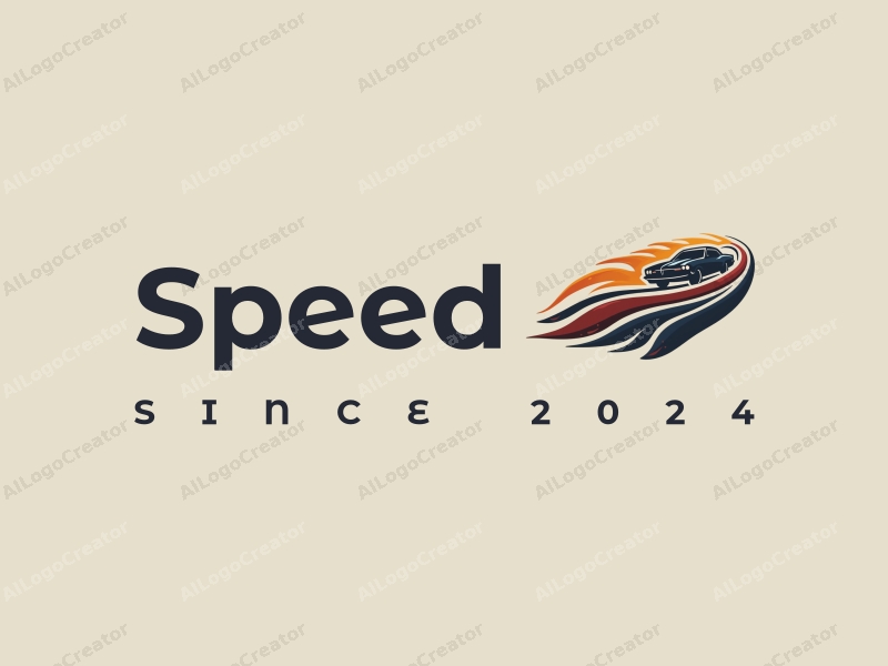 a modern design featuring dynamic lines representing speed, a stylized engine silhouette, and a flowing path, combined with a clean background.