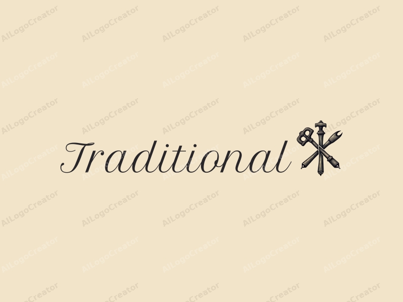 vintage design features traditional craftsmanship tools, a stylized scroll, and a classic aesthetic combined with a clean background.