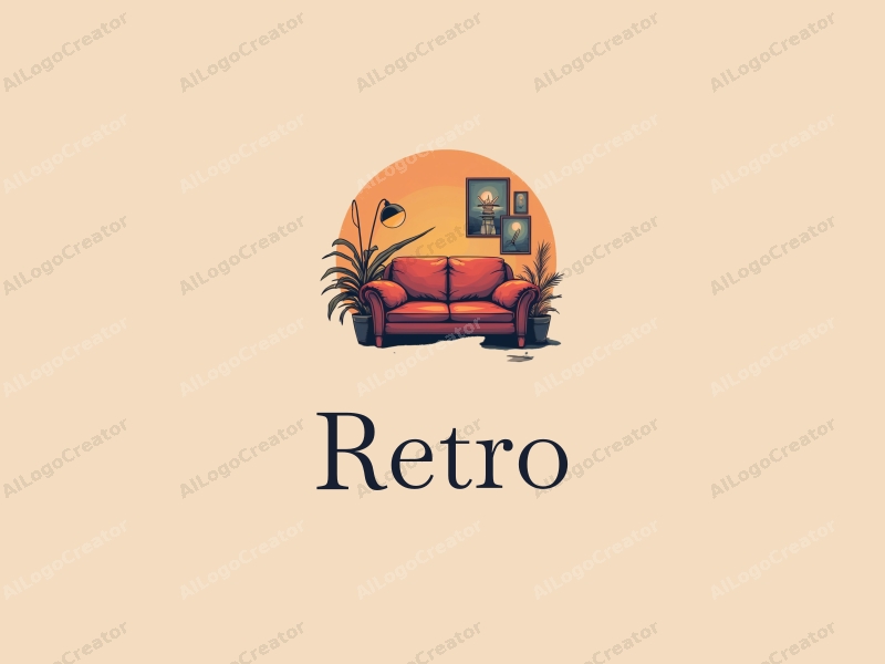 vintage design features a retro sofa, a stylized samurai sword, and retro posters combined with a clean background.