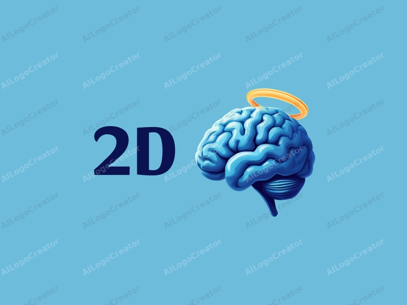 a modern design featuring a stylized brain with a halo, using a blue color palette, combined with a clean and simple 2D flat design approach.