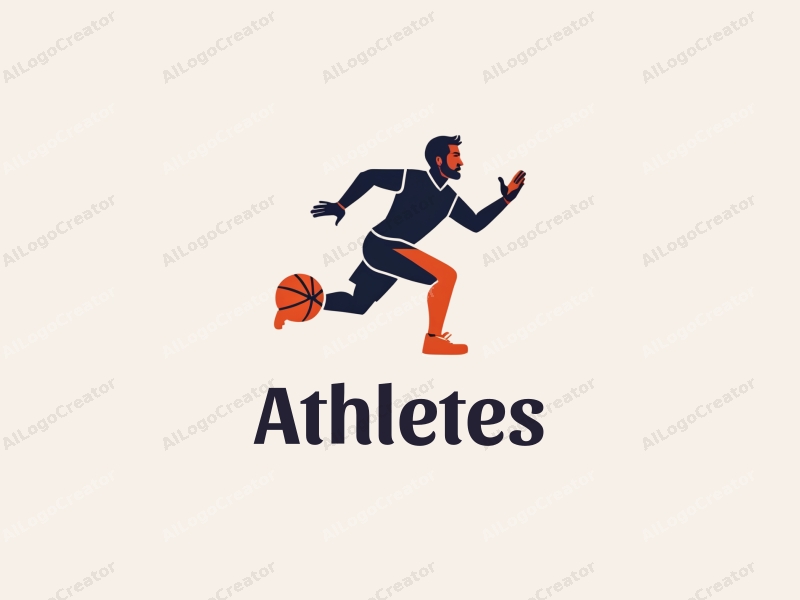 modern design features a dynamic athlete in motion, incorporating elements of running and basketball, with a clean background and a focus on simplicity and abstraction.