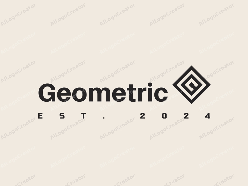 geometric design features a combination of squares and circles, incorporating a stylized dumbbell and badge, with a clean and minimalistic background.