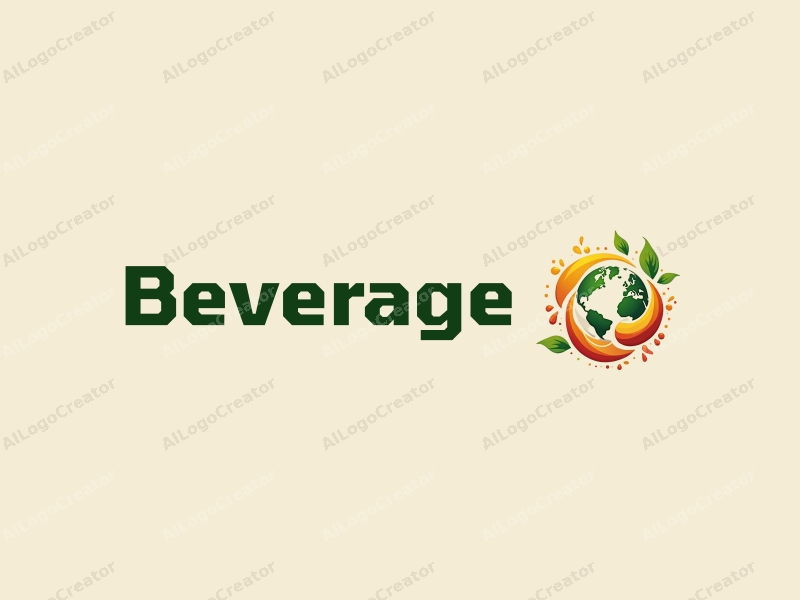 a modern design featuring vibrant juice splashes, a stylized earth representation, and harmonious integration of beverage elements, combined with a clean background.