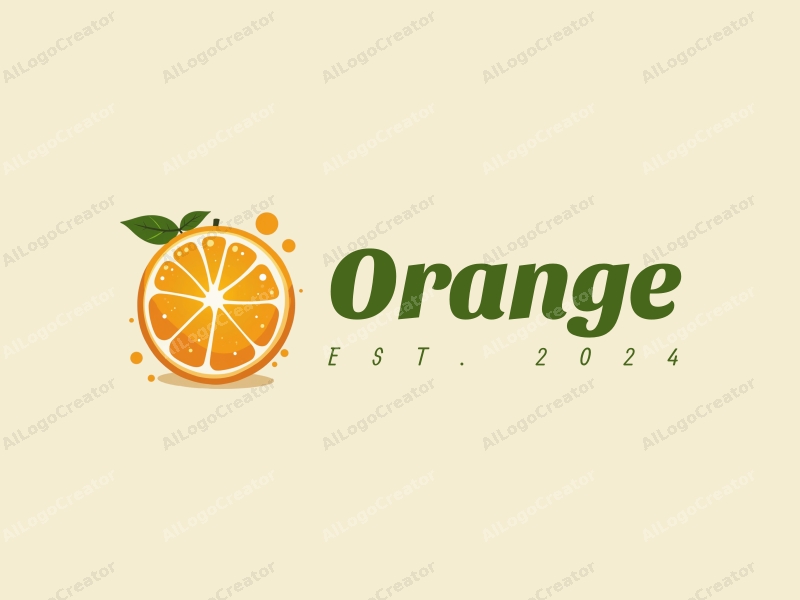 playful design features a stylized orange and a splash of juice, combined with a clean background and simple shapes.