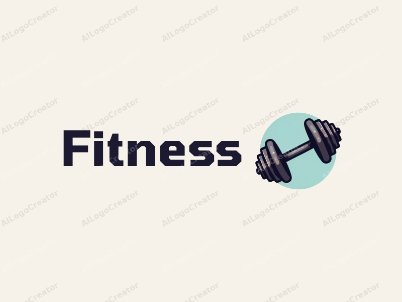 modern design features a stylized dumbbell and running shoes, combined with a clean background and a minimalist approach.