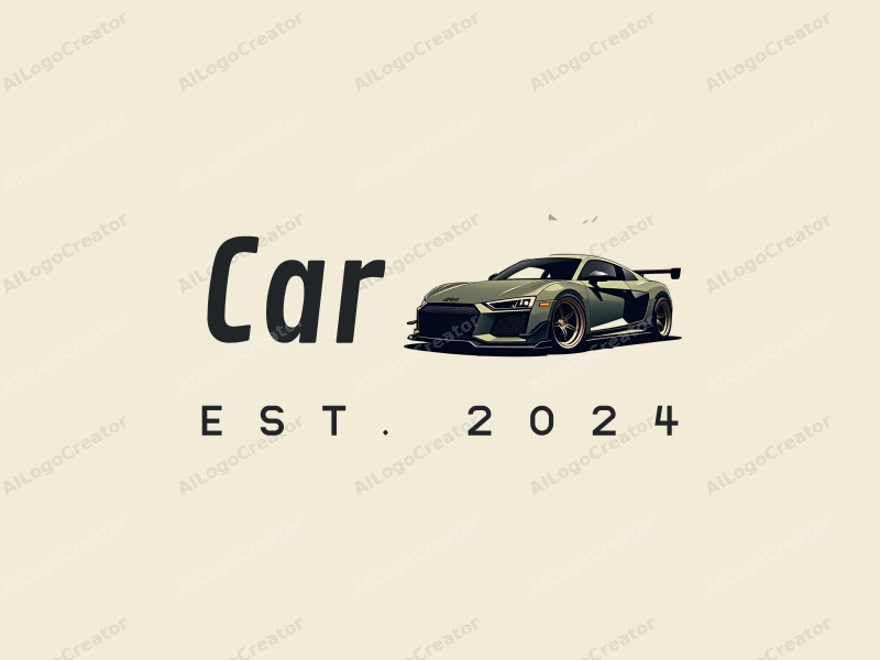 modern design features a sleek car silhouette, a stylized military wolf, and a prominent car tire, combined with a clean background.