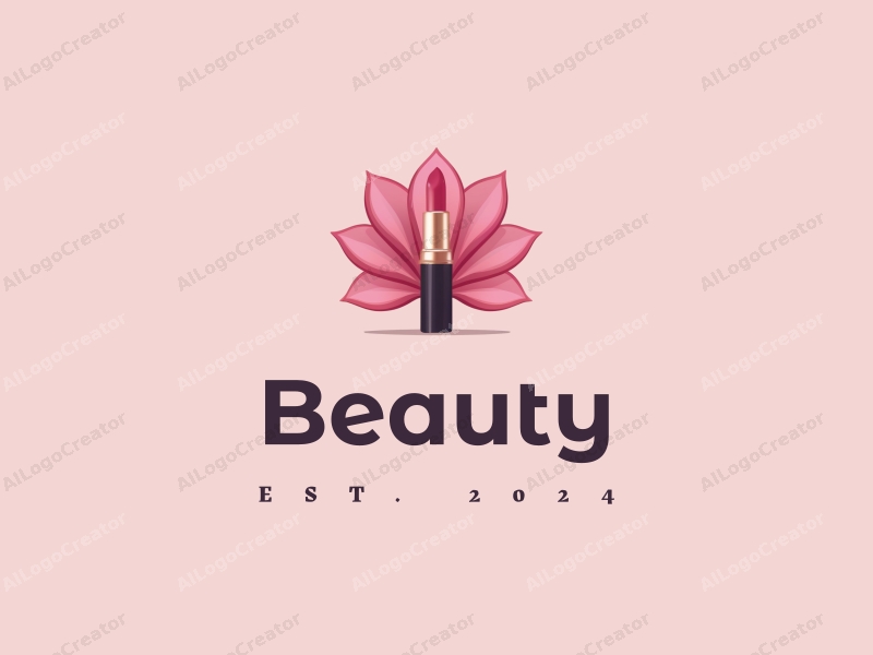 a modern design featuring elegant petals and a stylized lipstick, combined with a clean background and a focus on beauty and makeup elements.