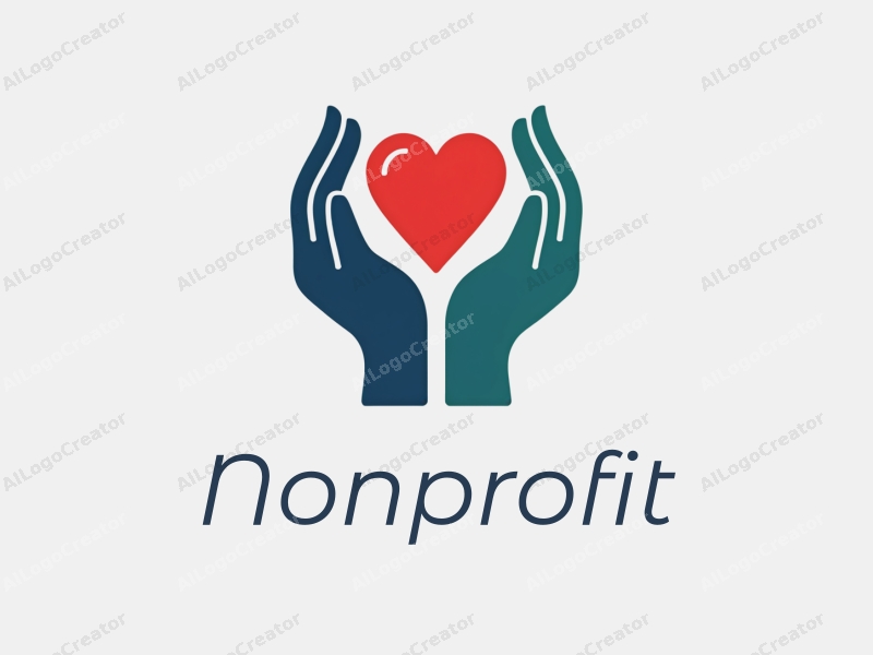 modern design features a stylized heart and hands symbolizing charity and volunteerism, combined with a clean background in blue and green tones.