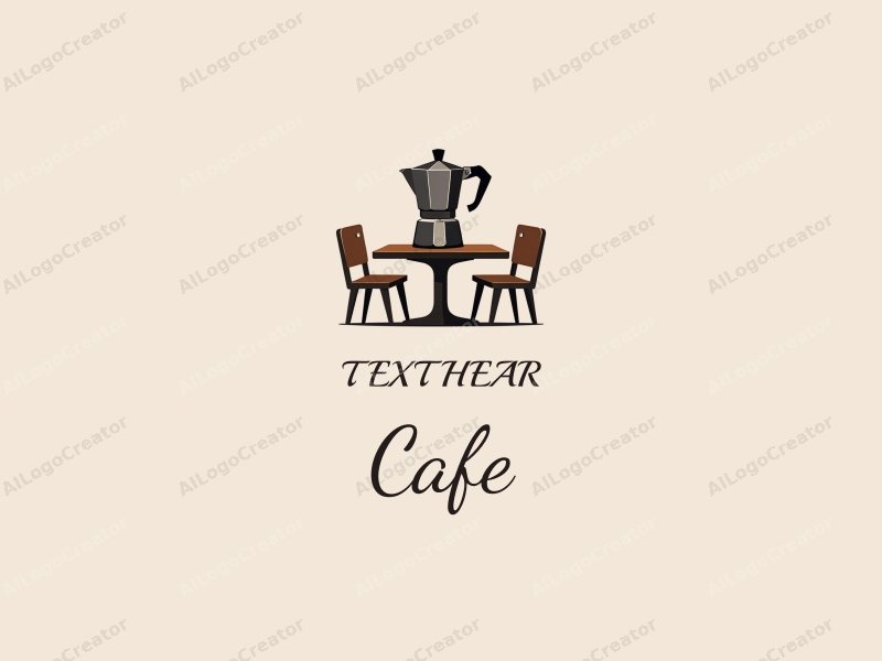 vintage design features a stylized coffee pot, retro table, and chairs, combined with a clean background.