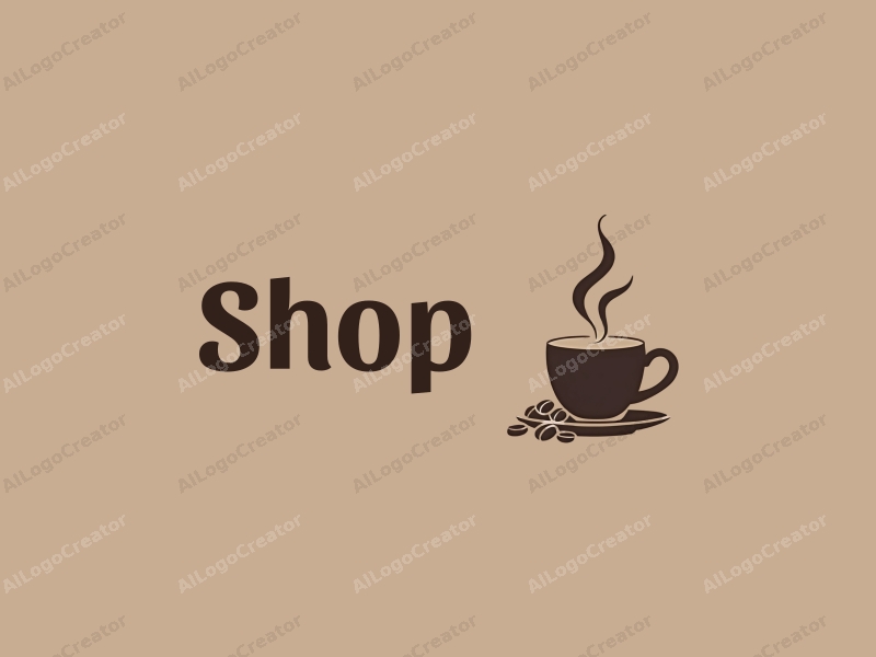 a modern design featuring a stylized shop silhouette, a coffee cup, and coffee beans, combined with a clean background and a harmonious layout.