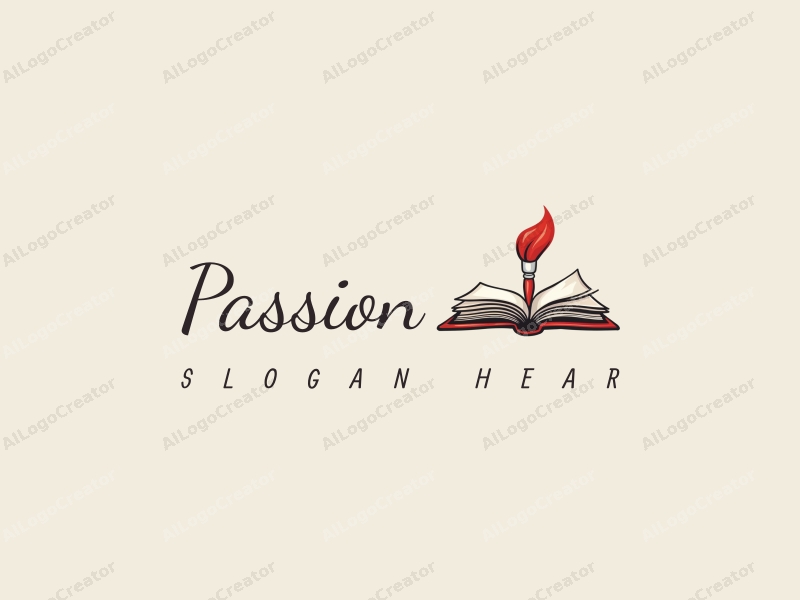 playful design features a vibrant red paintbrush and an open book, symbolizing passion and enthusiasm for art and education, combined with a clean background.